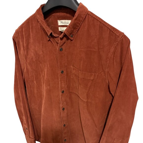 Madewell Perfect Fit Orange Corduroy Shirt Mens Medium Long Sleeve Button - Picture 2 of 6